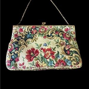 Floral Vintage Tapestry Clutch Bag made in France